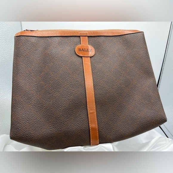 BALLY Zippered Monogram Canvas and Leather Pouch - Picture 1 of 8